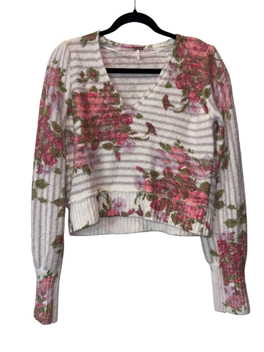 Free People Bed Of Roses Pullover Cropped Sweater Candy Combo M - Picture 4 of 16